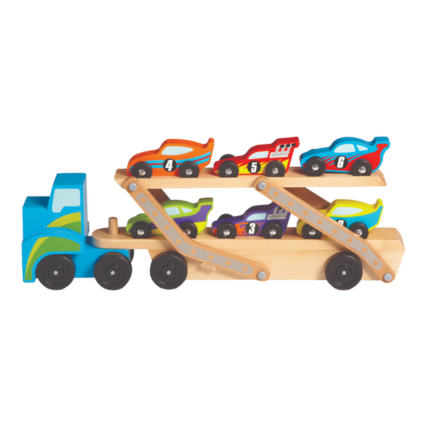 Melissa & Doug - Jumbo Wooden Truck with Race Cars - 8pc