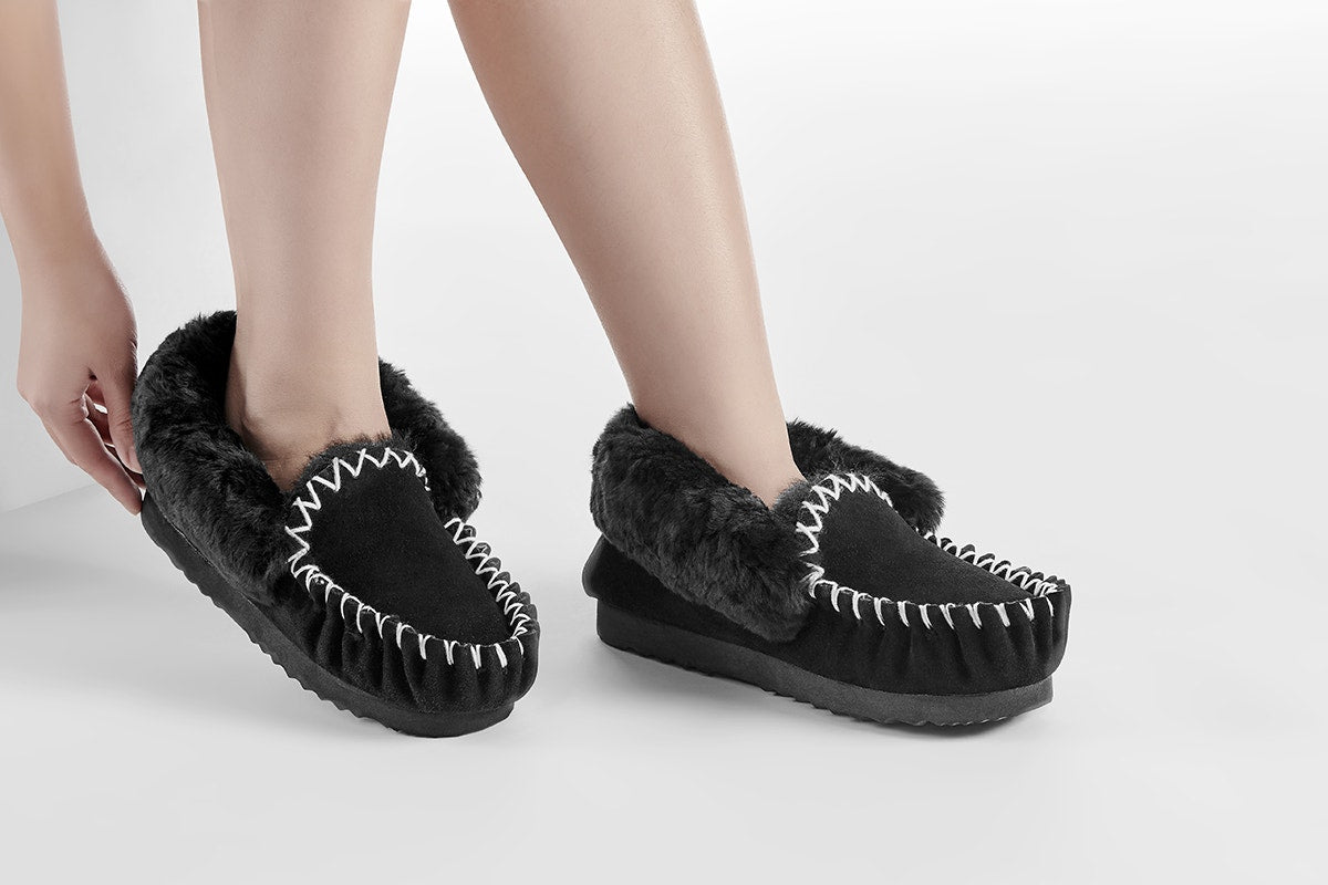 UGG Outback Premium Sheepskin Moccasin Slipper (Black)
