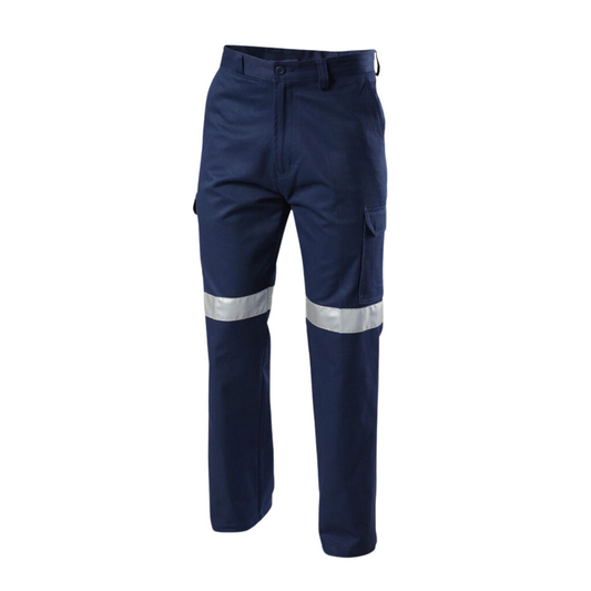 Hard Yakka Men's Generation Y Cotton Drill Cargo Pant with Reflective Tape - Navy