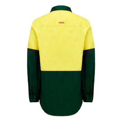 Hard Yakka Men's Core Hi-Vis Long Sleeve Heavyweight Cotton Drill Shirt - Yellow/Green