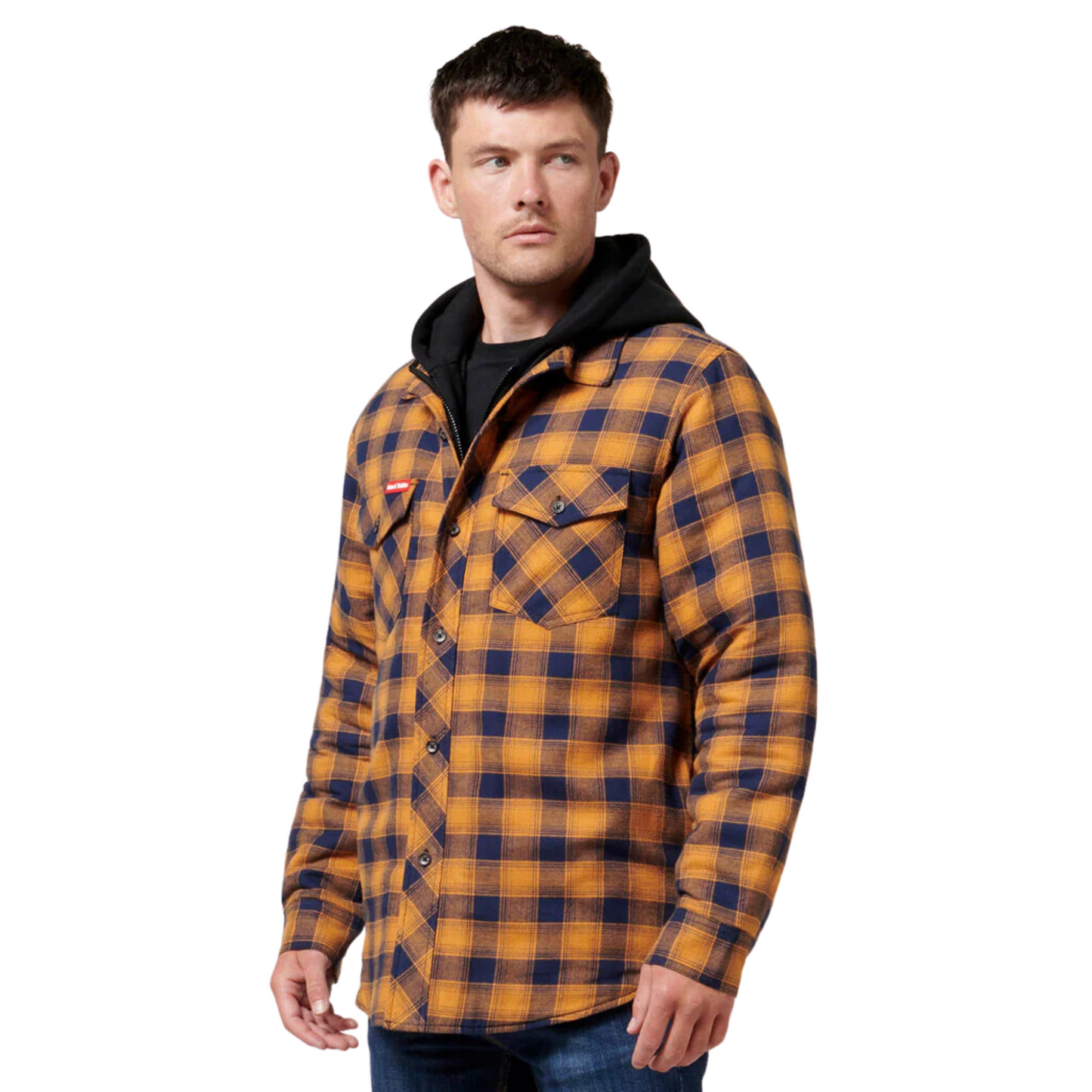 Hard Yakka Men's Quilted Flannel Hooded Shacket - Orange