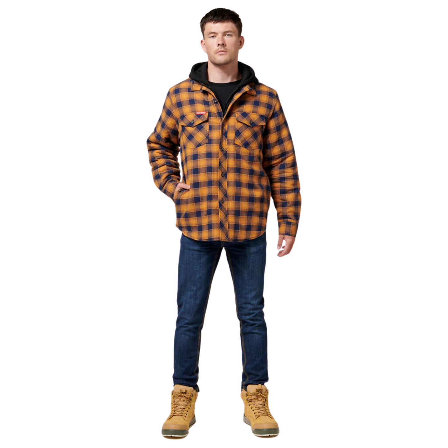 Hard Yakka Men's Quilted Flannel Hooded Shacket - Orange