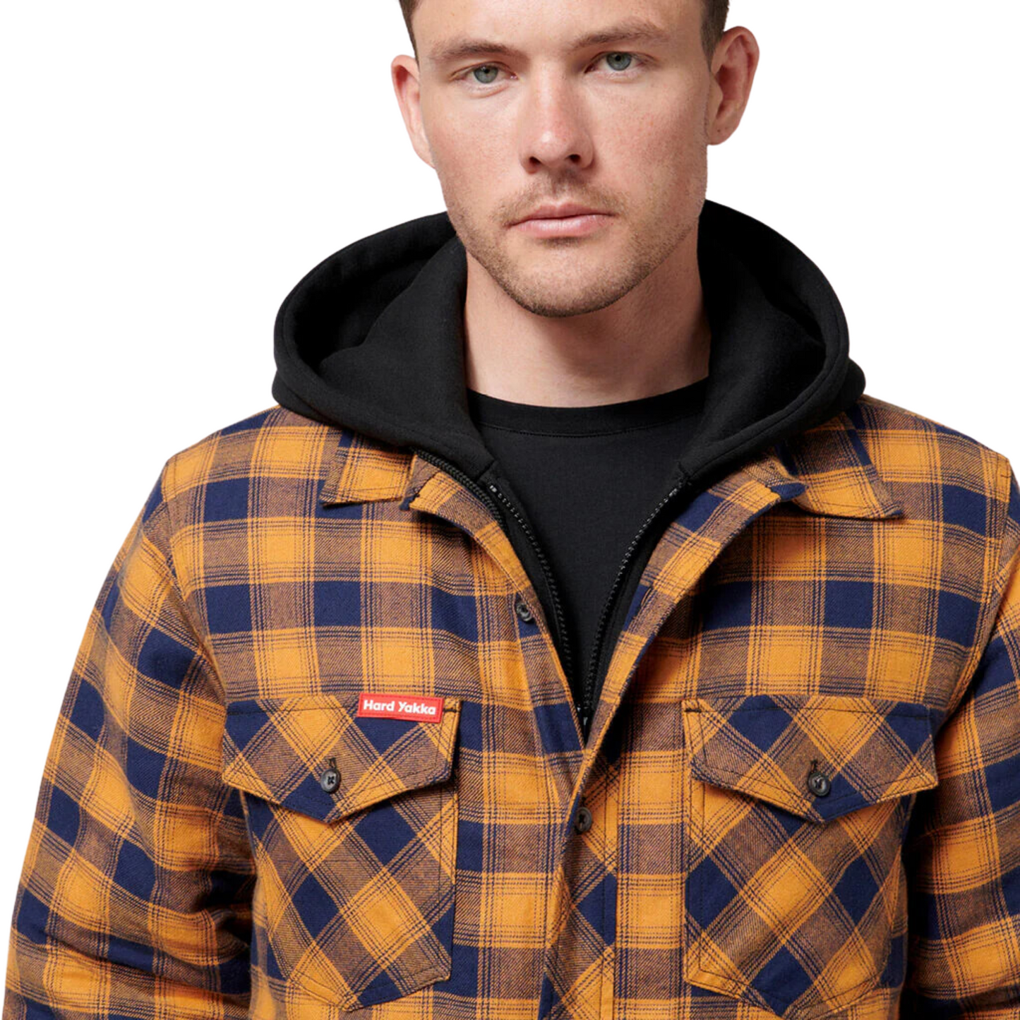 Hard Yakka Men's Quilted Flannel Hooded Shacket - Orange