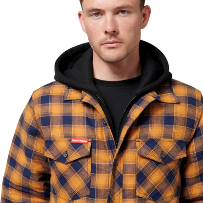 Hard Yakka Men's Quilted Flannel Hooded Shacket - Orange