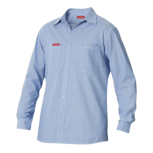 Hard Yakka Men's Long Sleeve Chambray Poly Cotton Work Shirt - Blue