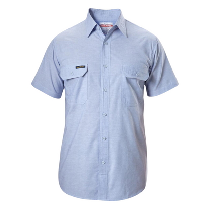 Hard Yakka Men's Short Sleeve Chambray Open Front Cotton Work Shirt - Chambray