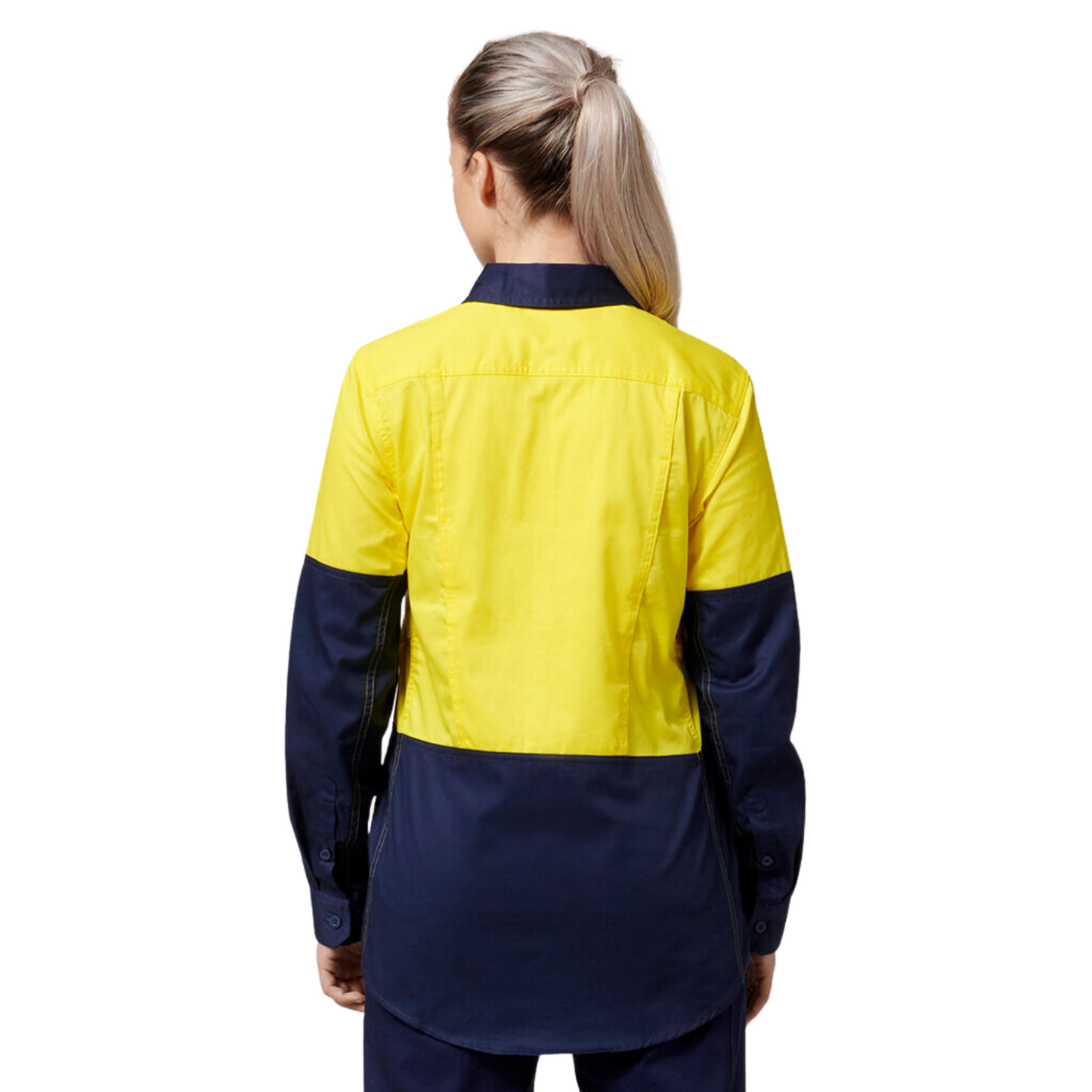 Hard Yakka Women's Core 2 Tone Hi-Vis Vented Long Sleeve Shirt - Yellow/Navy