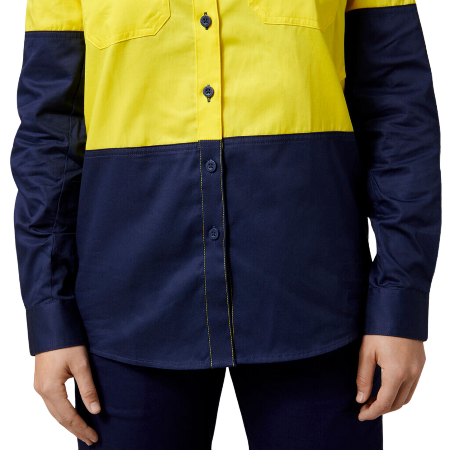 Hard Yakka Women's Core 2 Tone Hi-Vis Vented Long Sleeve Shirt - Yellow/Navy