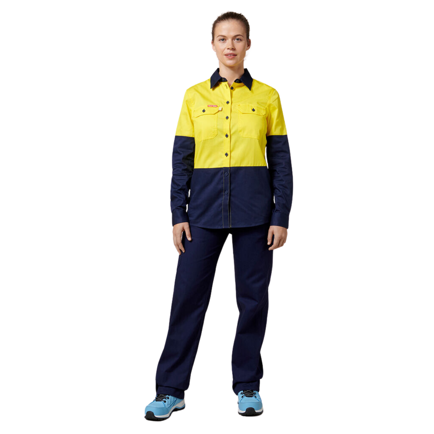 Hard Yakka Women's Core 2 Tone Hi-Vis Vented Long Sleeve Shirt - Yellow/Navy