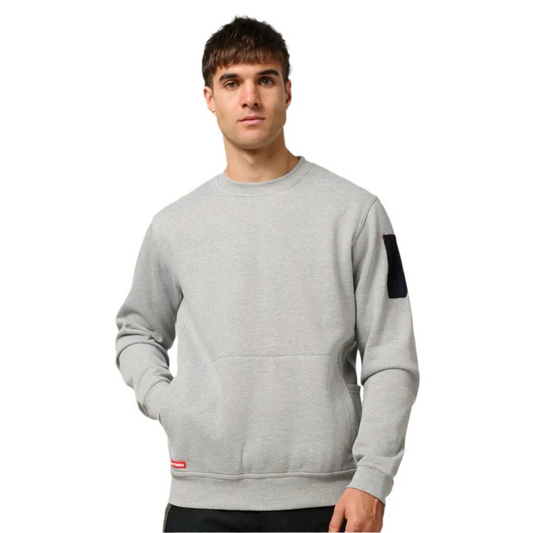Hard Yakka Men's Crew Neck Fleece Jumper - Grey Marl
