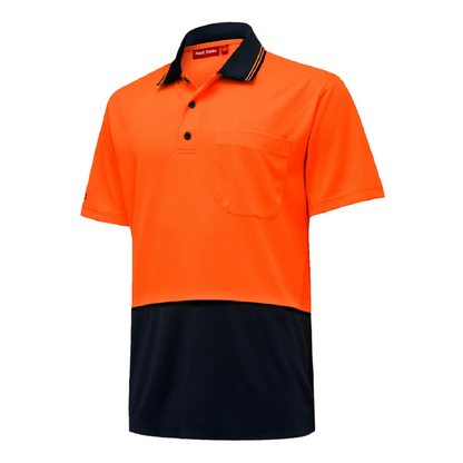 Hard Yakka Men's Core 2 Tone Hi-Vis Short Sleeve Polo - Orange/Navy