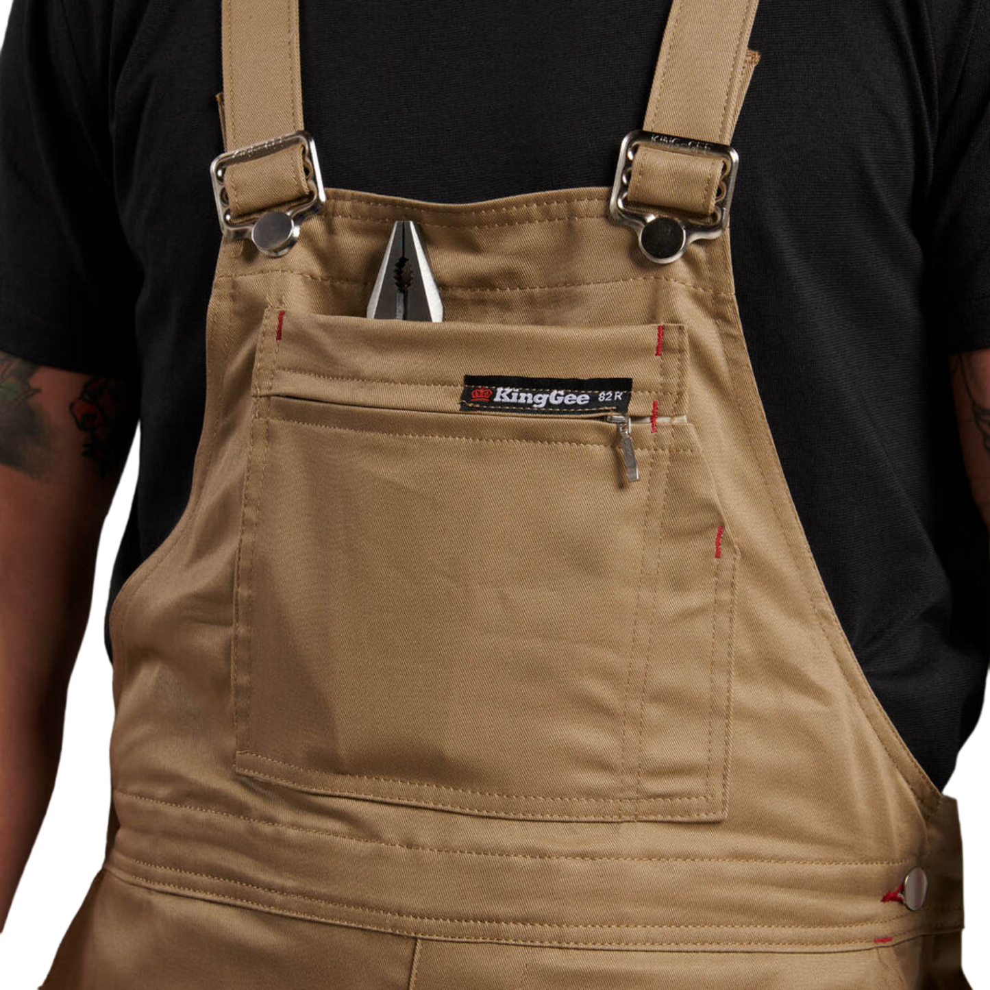KingGee Men's Originals Bib And Brace Cotton Drill Work Overalls - Khaki