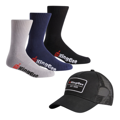 KingGee Cap And Sock Bundle - Multi-Coloured
