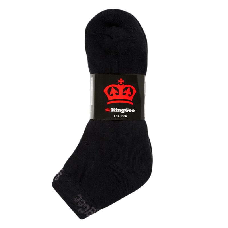 KingGee Men's Cotton Crew Work Socks - 5 Pack - Black
