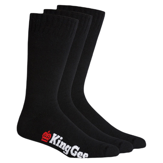 KingGee Men's Bamboo Crew Work Socks - 3 Pack - Black