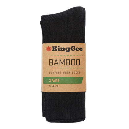 KingGee Men's Bamboo Crew Work Socks - 3 Pack - Black