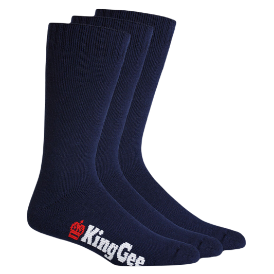 KingGee Men's Bamboo Crew Work Socks - 3 Pack - Navy