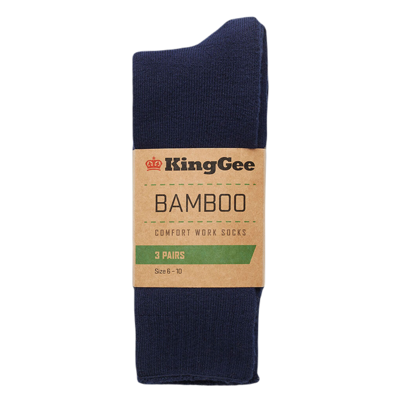 KingGee Men's Bamboo Crew Work Socks 3 Pack Navy