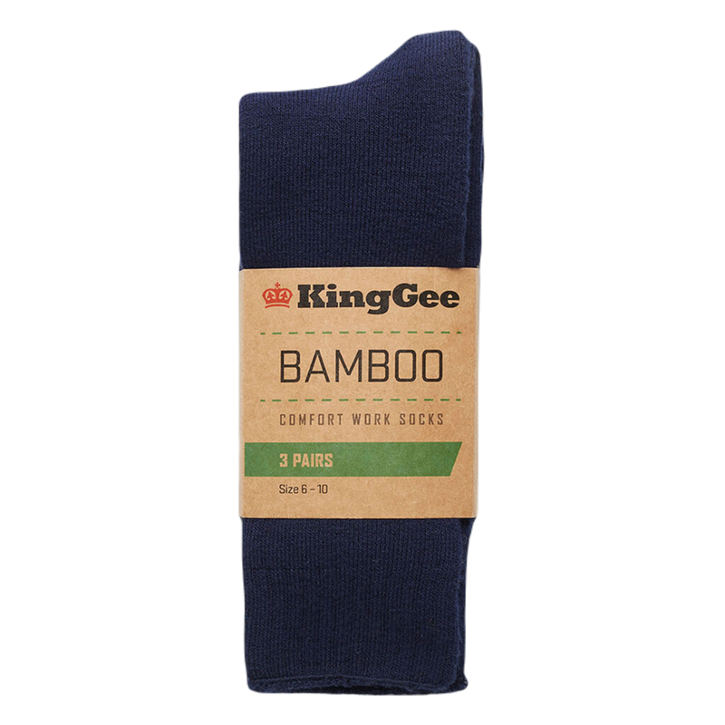 KingGee Men's Bamboo Crew Work Socks - 3 Pack - Navy