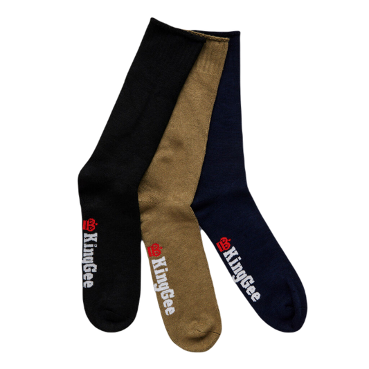 KingGee Men's Bamboo Crew Work Socks Mixed - Black/Khaki/Navy