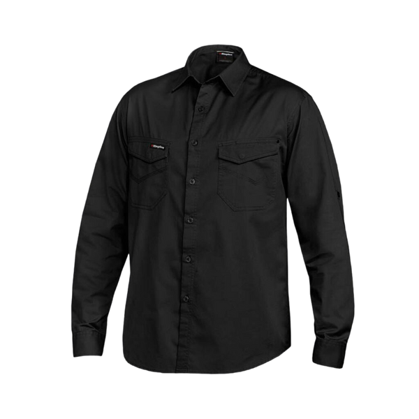 KingGee Men's Tradies Lightweight Cotton Drill Long Sleeve Work Shirt - Black