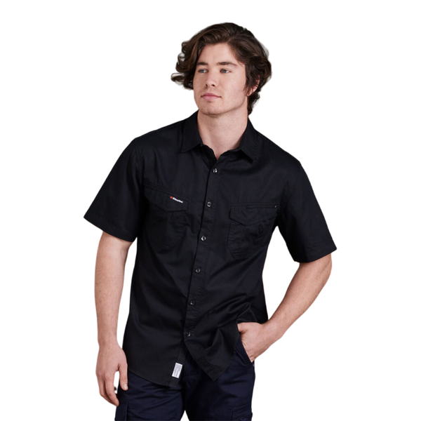 KingGee Men's Tradies Lightweiht Cotton Drill Short Sleeve Work Shirt - Black