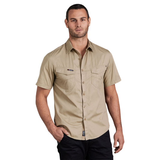 KingGee Men's Tradies Lightweiht Cotton Drill Short Sleeve Work Shirt - Khaki