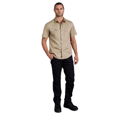KingGee Men's Tradies Lightweiht Cotton Drill Short Sleeve Work Shirt - Khaki