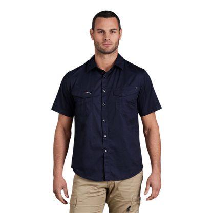 KingGee Men's Tradies Lightweiht Cotton Drill Short Sleeve Work Shirt - Oiled Navy