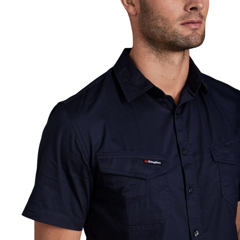 KingGee Men's Tradies Lightweiht Cotton Drill Short Sleeve Work Shirt - Oiled Navy