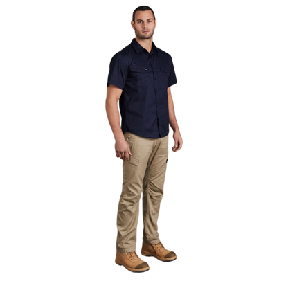 KingGee Men's Tradies Lightweiht Cotton Drill Short Sleeve Work Shirt - Oiled Navy