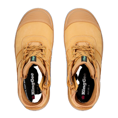 KingGee Women's Tradie Zip/Lace Steel Cap Work Boots 5" - Wheat