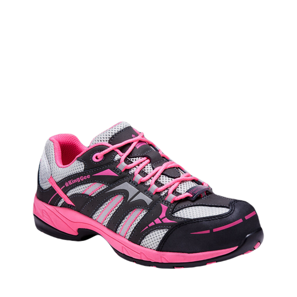 KingGee Women's Comp-Tec G3 Slip Resistant Steel Toe Safety Shoes - Pink/Grey