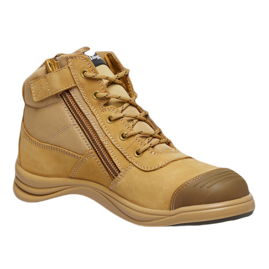 KingGee Men's Tradie Zip/Lace Steel Cap Safety Work Boots 5" - Wheat