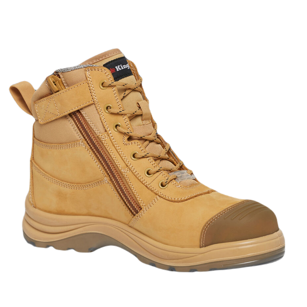 KingGee Men's Tradie Zip/Lace Composite Safety Work Boots 6" - Wheat