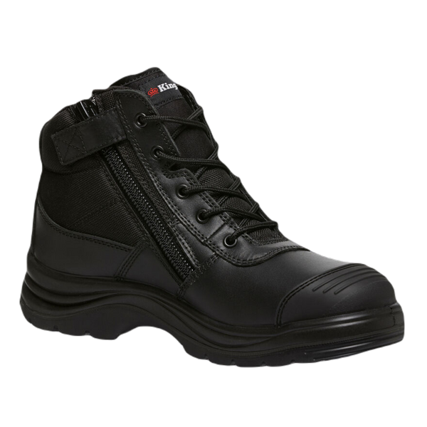 KingGee Men's Tradie Zip/Lace Steel Cap Safety Work Boots 5" - Black