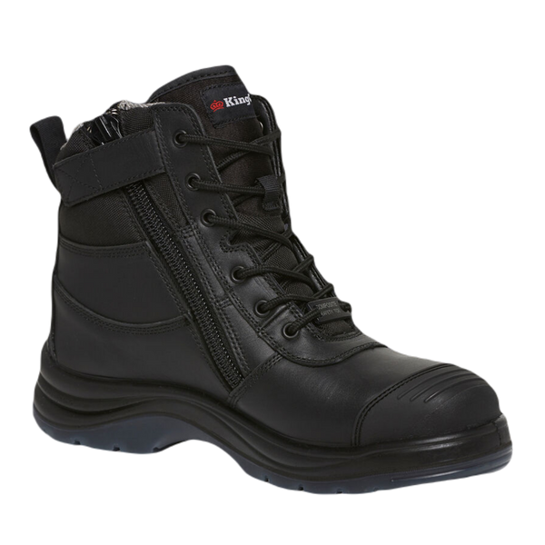 KingGee Men's Tradie Zip/Lace Composite Safety Work Boots 6" - Black