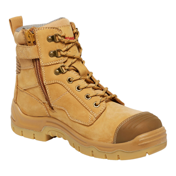 KingGee Men's Phoenix Zip/Lace Safety Work Boots With Scuff Cap - Wheat