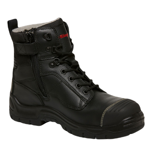 KingGee Men's Phoenix Zip/Lace Safety Work Boots With Scuff Cap - Black