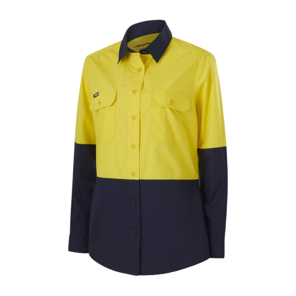 KingGee Women's Workcool Vented Spliced Shirt Long Sleeve - Yellow/Navy