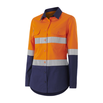 KingGee Women's Workcool Vented Spliced Shirt Taped Long Sleeve - Orange/Navy