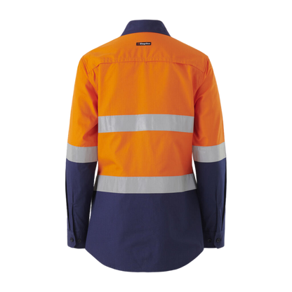 KingGee Women's Workcool Vented Spliced Shirt Taped Long Sleeve - Orange/Navy