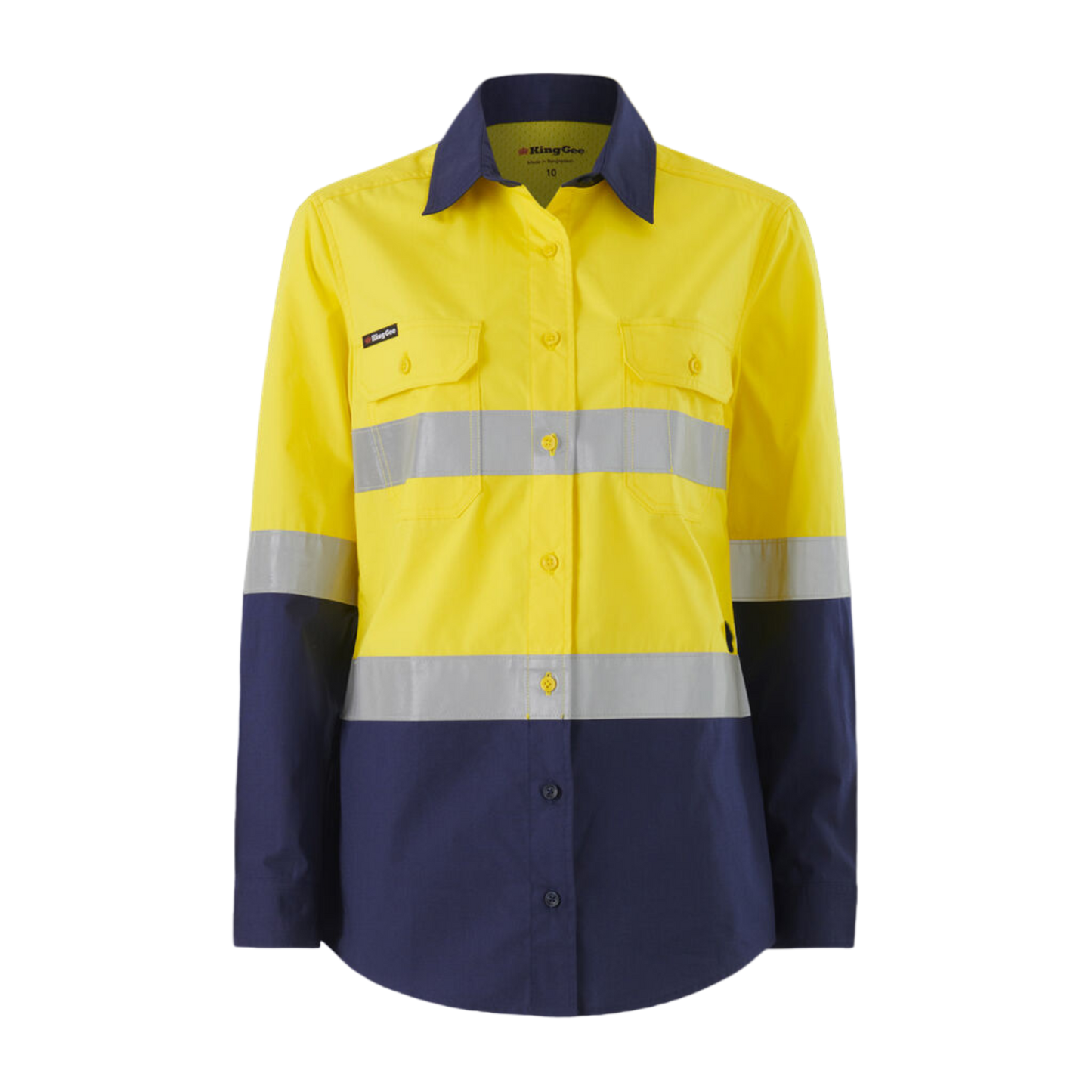 KingGee Women's Workcool Vented Spliced Shirt Taped Long Sleeve - Yellow/Navy