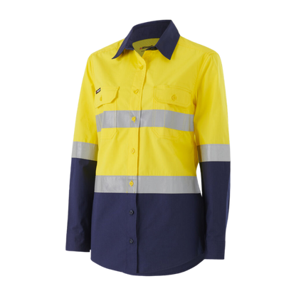 KingGee Women's Workcool Vented Spliced Shirt Taped Long Sleeve - Yellow/Navy