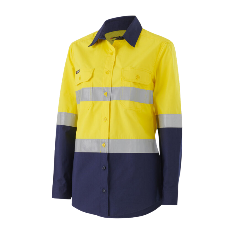 KingGee Women's Workcool Vented Spliced Shirt Taped Long Sleeve - Yellow/Navy