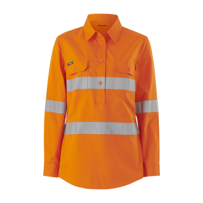 KingGee Women's Workcool Vented Closed Front Shirt Taped Long Sleeve - Orange