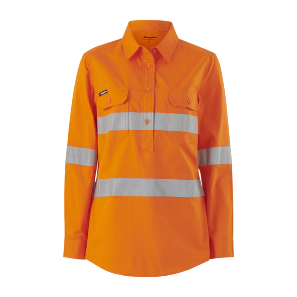 KingGee Women's Workcool Vented Closed Front Shirt Taped Long Sleeve - Orange