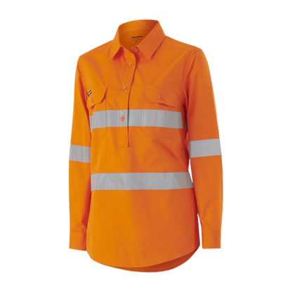 KingGee Women's Workcool Vented Closed Front Shirt Taped Long Sleeve - Orange