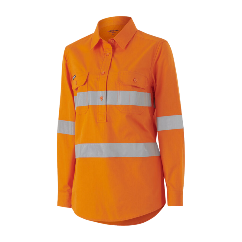 KingGee Women's Workcool Vented Closed Front Shirt Taped Long Sleeve - Orange
