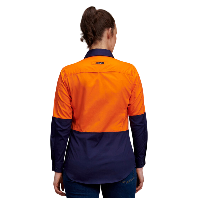 KingGee Women's Workcool 2 Hi-Vis Lightweight Work Shirt - Orange/Navy
